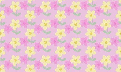 a pattern composed of pink,yellow flower with pink background , design for fabric or various pattern printing works.