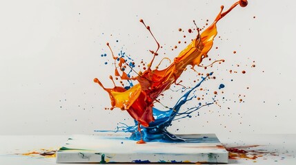 Paint being thrown onto a clean white canvas Mid