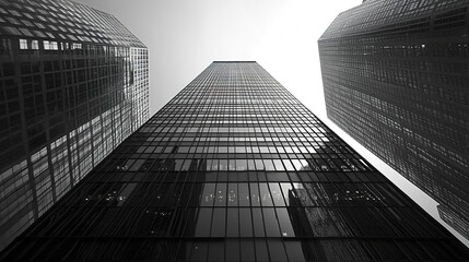Fototapeta premium Tall skyscrapers with reflective surfaces create striking urban landscape