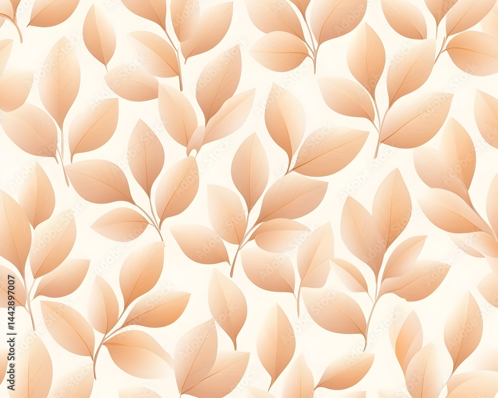 Poster soft peach-toned leaves in a repeating pattern on a white background