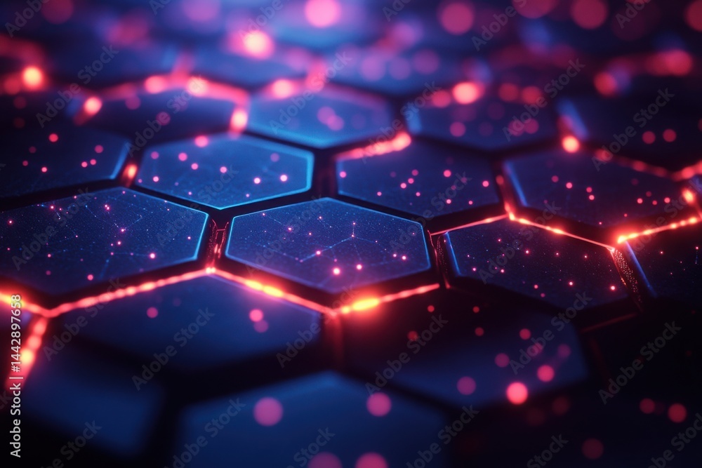 Poster abstract hexagonal pattern with glowing lights perfect for technology visualization