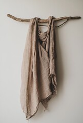 Beige linen scarf draped