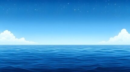 Obraz premium Serene Ocean Horizon at Night Peaceful Waterscape under Starry Sky Tranquil Blue Sea