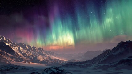 Obraz premium Breath-taking Hyperrealistic Northern Lights Over a Snowy Landscape in a Serene Winter Night