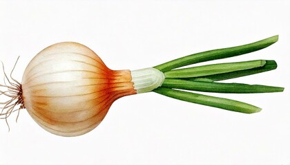  White onion with stalk watercolor illustration isolated on white transparent background