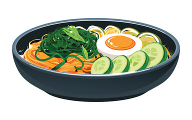 bibimbap vegetable salad in a bowl - vector illustration