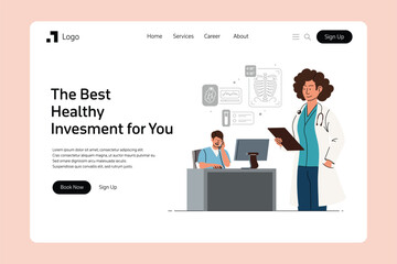 Medical website interface concept with people illustration cartoon of doctor and nurse on the phone