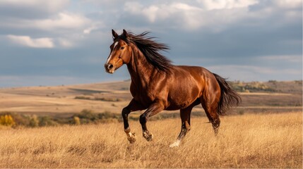Obraz premium Majestic Horse Galloping in Golden Field