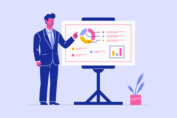 Office man or businessman people presenting analytics and charts explaining financial reports