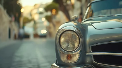 Wanddecoratie Oldtimers Close-up of a vintage car's headlights at night.  © Thanos