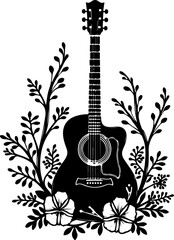 Musical Guitar with Treble Clef and Floral Elements  Guitars floral vector design