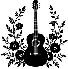 Musical Guitar with Treble Clef and Floral Elements  Guitars floral vector design