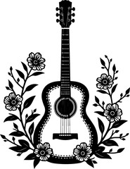 Musical Guitar with Treble Clef and Floral Elements  Guitars floral vector design