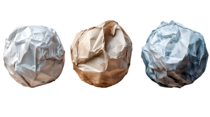 Crumpled Paper Balls on Transparent Background