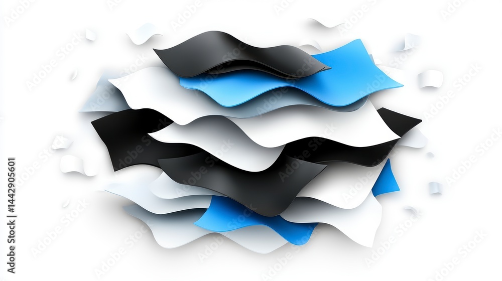 Poster dynamic layered paper art installation gallery space abstract artwork modern environment aerial view