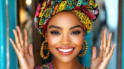 A radiant young woman smiles brightly