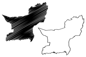 Balochistan (Province of Pakistan, Islamic Republic of Pakistan, Administrative units and Districts of Pakistan) map vector illustration, scribble sketch Balochistan province map