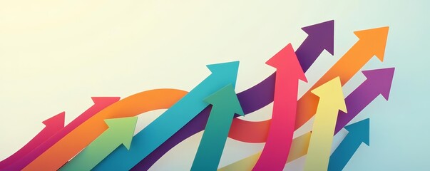Vector illustration of colorful arrows pointing up symbolizing profit and success in finance, growth, concept, investment