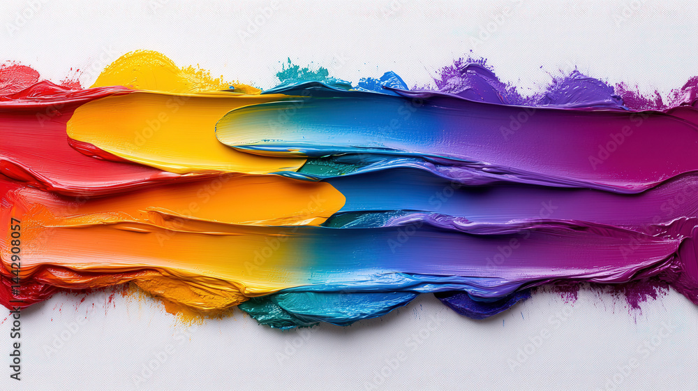 Aufkleber vibrant abstract painting features dynamic blend of rainbow colors, with bold brushstrokes creating 