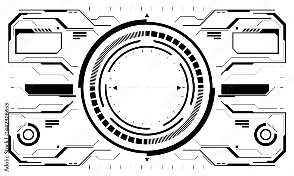 Poster hud sci-fi interface screen view white circular geometric design virtual futuristic technology creat