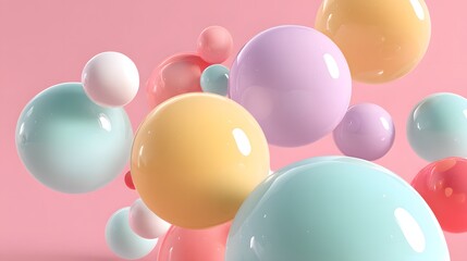 Floating Minimalist Candy Spheres in Pastel Colors for 3D Visualization and Artistic Projects