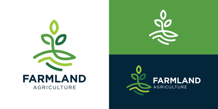 Creative simple farm land logo template. Modern ecology, hills, farm, field logo design vector illustration.