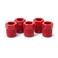 Five red plastic parts isolated on white background