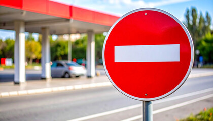 Red Circular No Entry Traffic Sign in Urban Street Scene