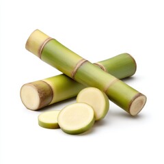 Cut sugarcane stalks isolated on white background