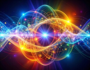 Obraz premium Colorful abstract energy waves and particles in dynamic cosmic space science digital concept art
