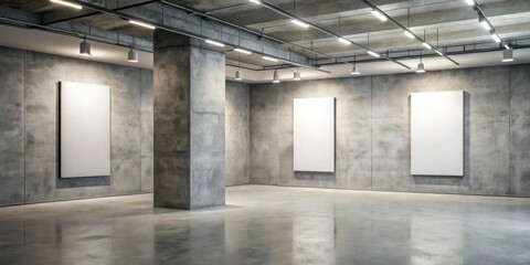 Modern Gallery Interior with Blank Canvases Ready for Artwork Display