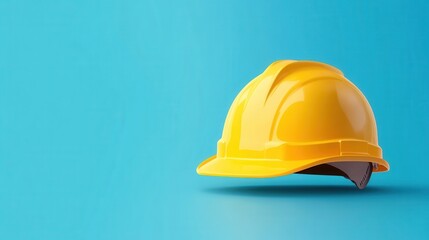 Fototapeta premium Bright Yellow Safety Helmet Isolated on Soft Blue Background