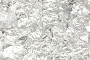 Crumpled aluminum foil as background, top view