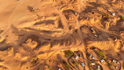 ariel view of pushkar sand dunes with houses