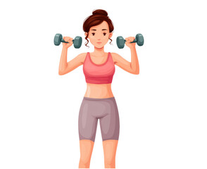 Young woman exercising with dumbbells for fitness training and health