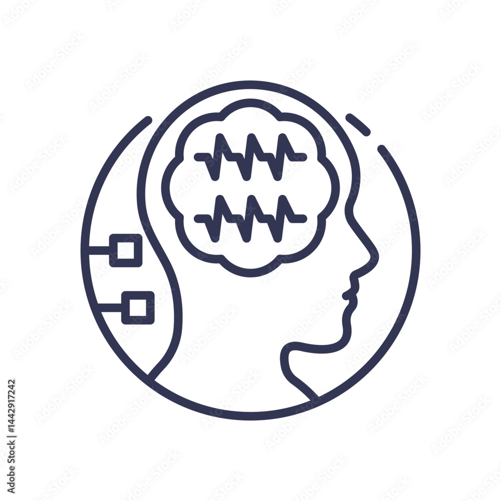 Aufkleber outline of a head with brainwaves, symbolizing brain activity and connectivity.