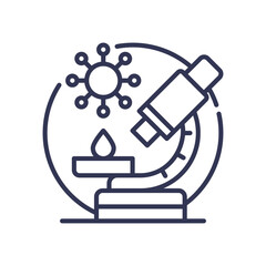 Microscope and virus symbolizing scientific detection and awareness.