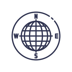 Globe with compass directions symbolizing global navigation and coordinate systems.