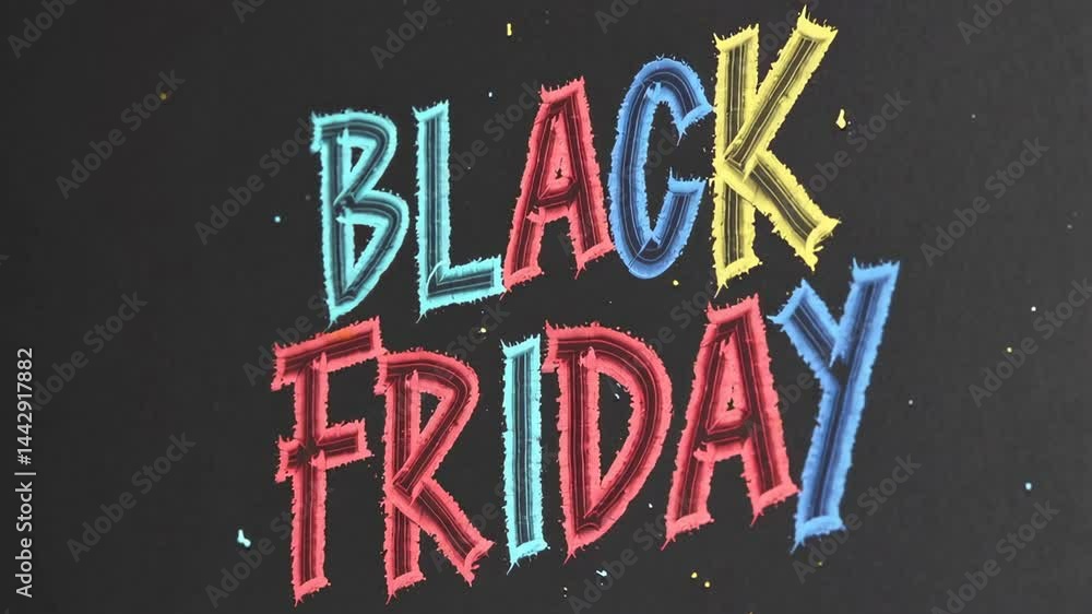 Poster colorful animated text black friday appears on a black background with colorful confetti, perfect fo