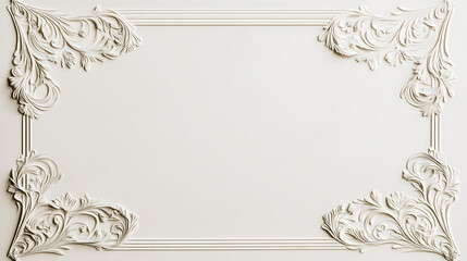Blank white paper with four delicate vine inspired curved ornamental corners creates elegant and artistic frame, perfect for invitations or decorative designs