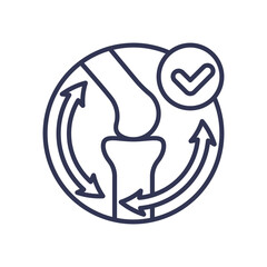 Illustration of a knee joint with arrows symbolizing improved mobility and flexibility.