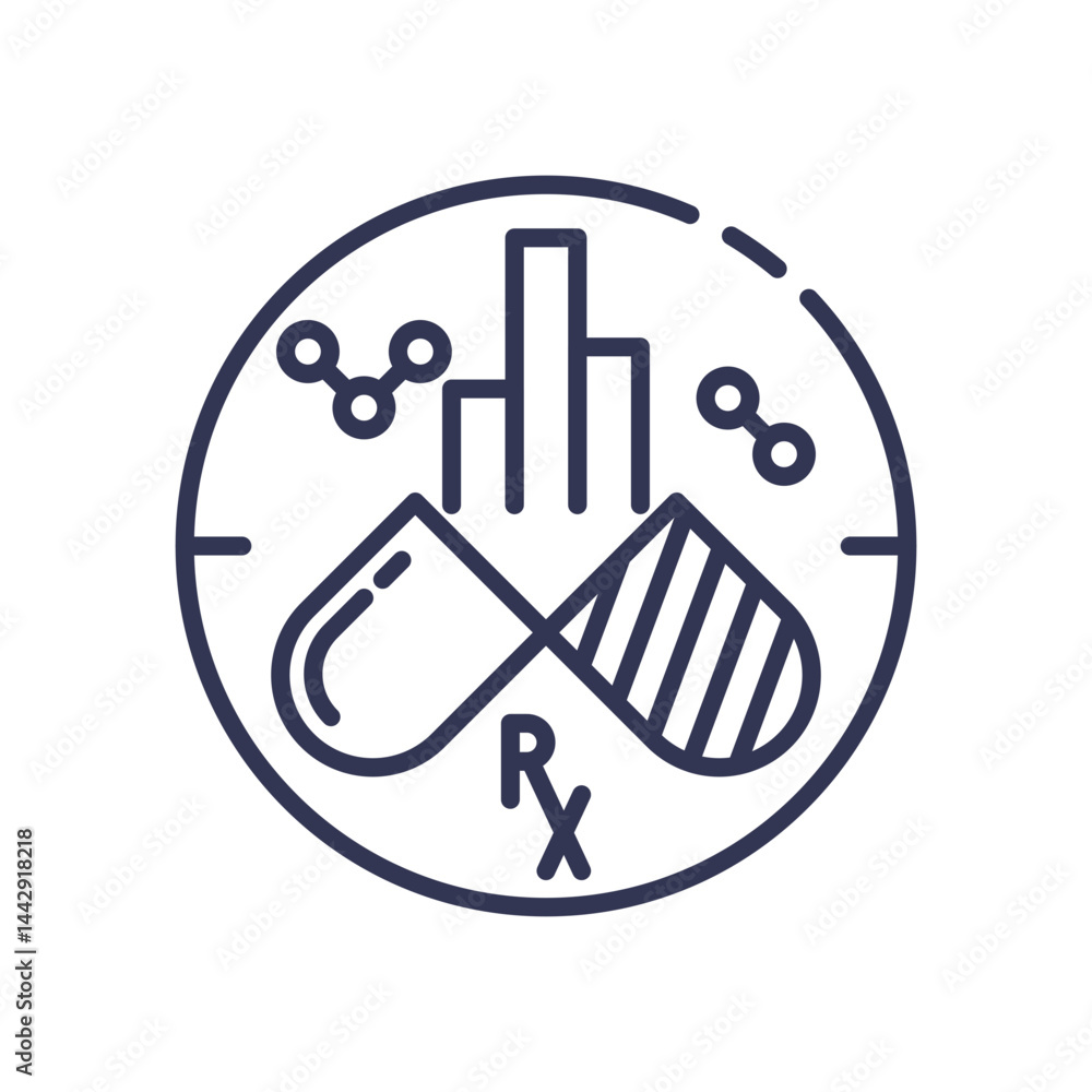Poster pills, graphs, and molecular structures symbolize data-driven medication analysis.