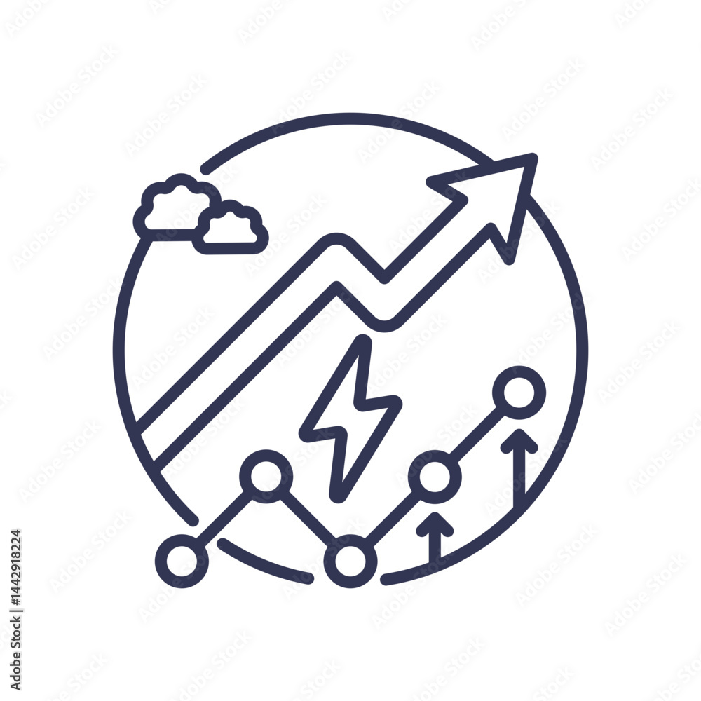 Poster graph with upward arrow and lightning bolt symbolizing increasing demand and growth.