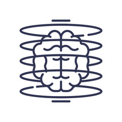 Illustration of a brain with magnetic resonance waves, symbolizing MRI technology.