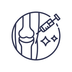 Illustration of knee joint injection symbolizing pain relief and joint therapy.