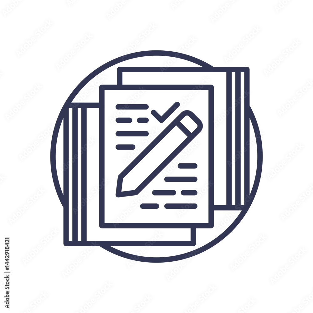 Poster illustration of documents and a pencil symbolizing streamlined processes and efficiency.