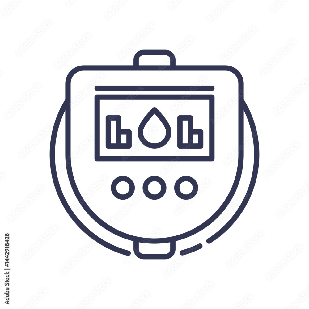 Aufkleber line art of a water meter with graphs, symbolizing data monitoring.