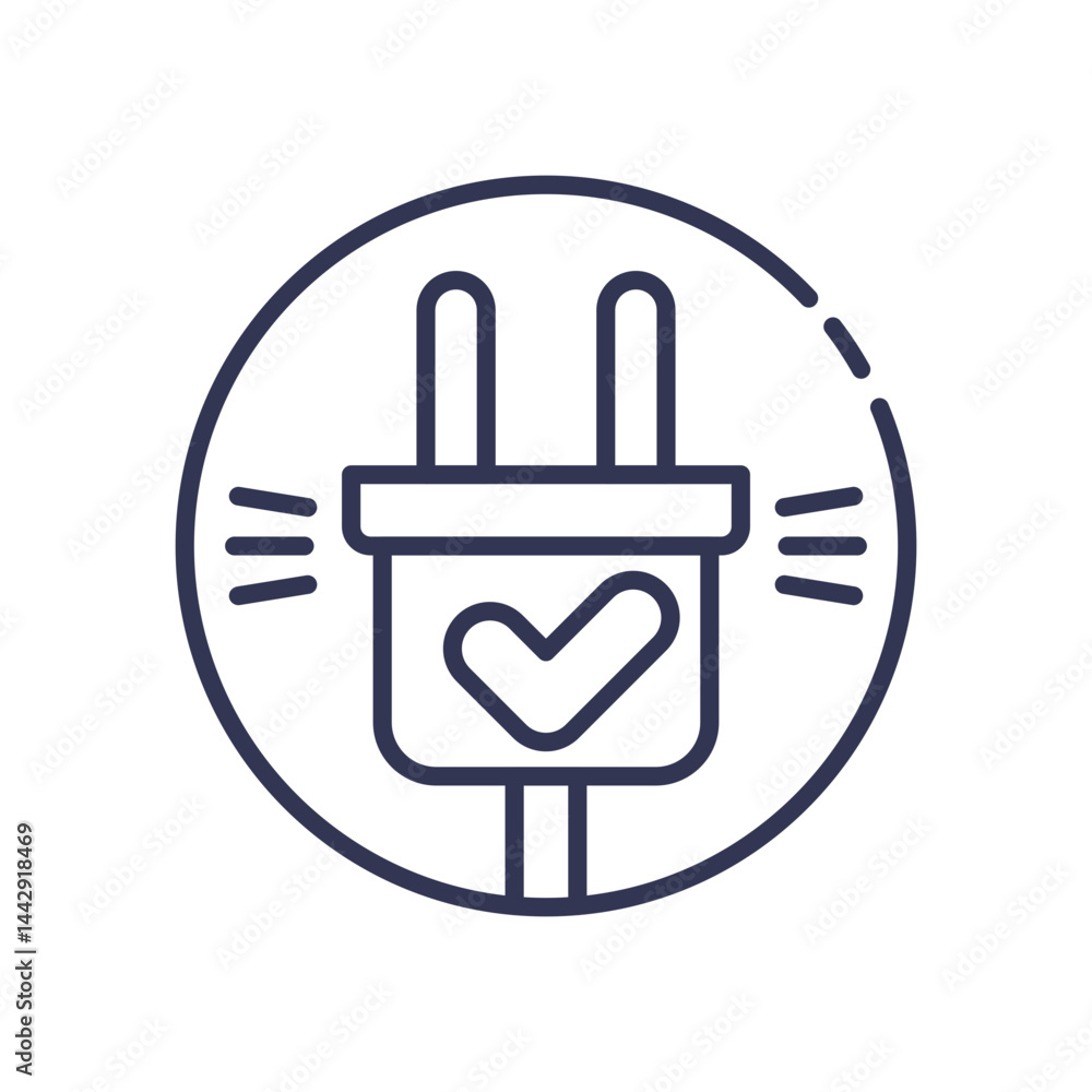 Poster electric plug with a check mark symbolizes efficient energy use.