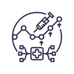Graph with syringe and medical symbols, representing healthcare outcome forecasting.