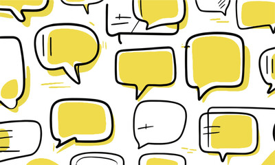 Modern vector illustration of a set of simple hand drawing clean speech bubbles, easily  editable.